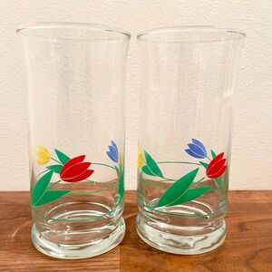 VINTAGE 70s Libbey St. Clair Tulip Highball Drinking Glasses - Set of 2